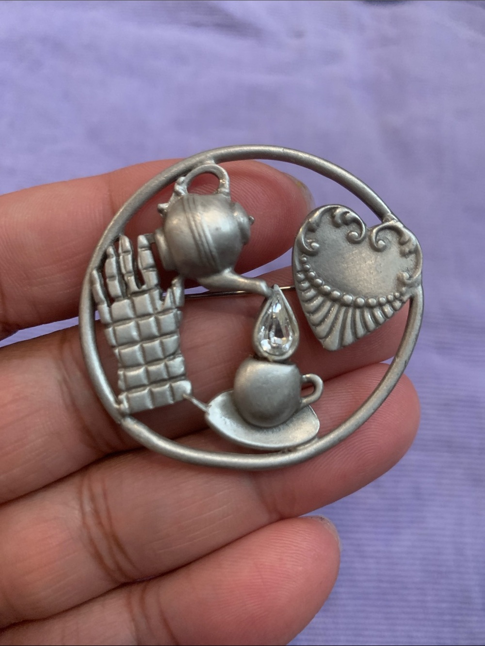 Vintage Pewter Tea Pot Brooch
